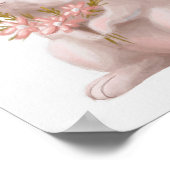 ピンクの水彩うさぎ花柄 | うさぎの壁プリント ポスター (角)