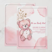 ピンクの水彩くま 招待状 (正面/裏面)