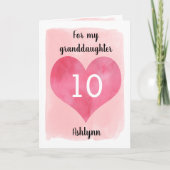ピンクの水彩と赤いハート10番目の誕生日カード カード (正面)