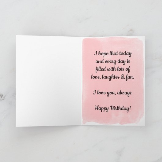 ピンクの水彩と赤いハート10番目の誕生日カード カード (内部)