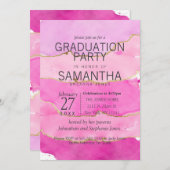 ピンクの水彩と金ゴールド卒業パーティー招待状 招待状 (正面/裏面)