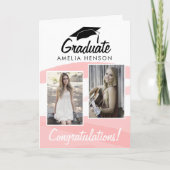 ピンクの水彩の卒業祝い2写真C カード (正面)