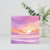 ピンクの水彩の夕焼け|美しい海の空 カード (スタンド正面)