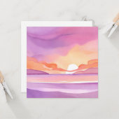 ピンクの水彩の夕焼け|美しい海の空 カード (正面/裏面インサイチュ)