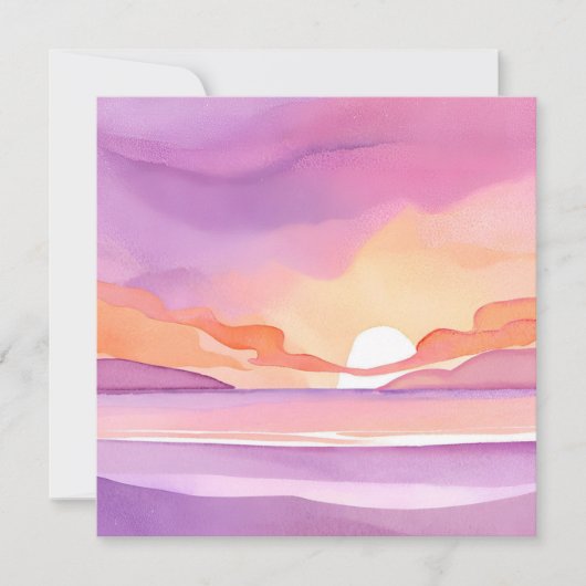 ピンクの水彩の夕焼け|美しい海の空 カード (正面)