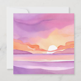 ピンクの水彩の夕焼け｜美しい海の空 カード