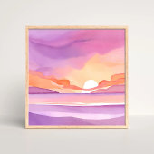 ピンクの水彩の夕焼け｜美しい海の空 ポスター