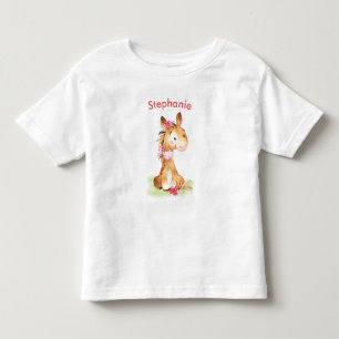 ピンクの水彩の小馬 トドラーTシャツ