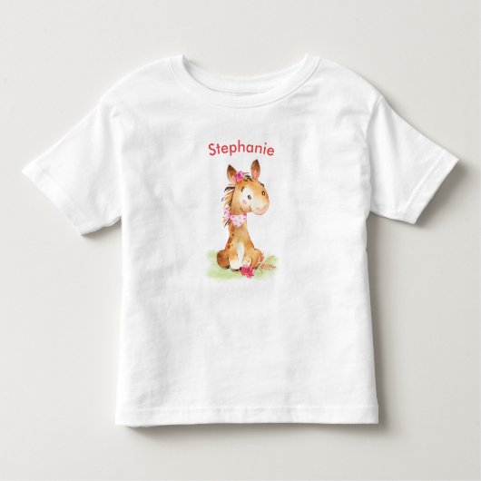 ピンクの水彩の小馬 トドラーTシャツ (正面)