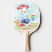 ピンクの水彩の小鳥 卓球ラケット (裏面)