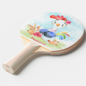 ピンクの水彩の小鳥 卓球ラケット (正面アングル)