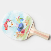 ピンクの水彩の小鳥 卓球ラケット (横)