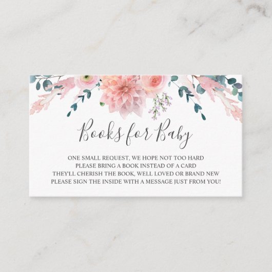 ピンクの水彩の花の本をベビー挿入カード エンクロージャーカード (正面)