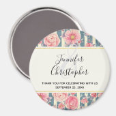 ピンクの水彩の花ストライプが結婚 マグネット (正面/裏面)