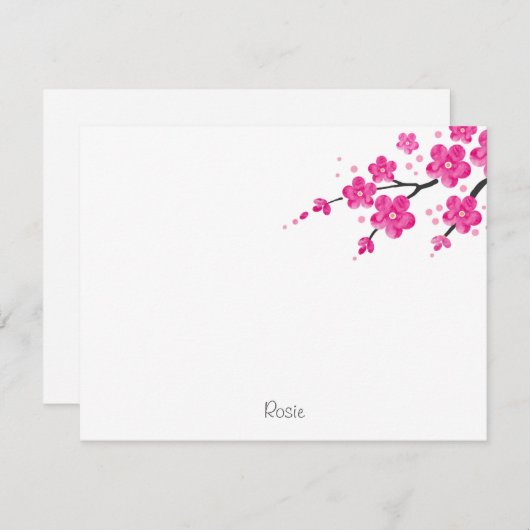 ピンクの水彩の花2 ノートカード (正面/裏面)