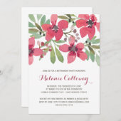 ピンクの水彩の花|退職パーティー 招待状 (正面/裏面)