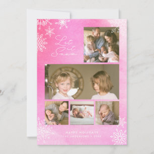 ピンクの水彩の雪が雪の写真に シーズンカード