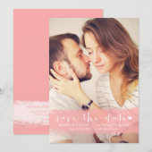 ピンクの水彩の飛沫がおしゃれな SAVE THE DATE アナウンス セーブザデート (正面/裏面)