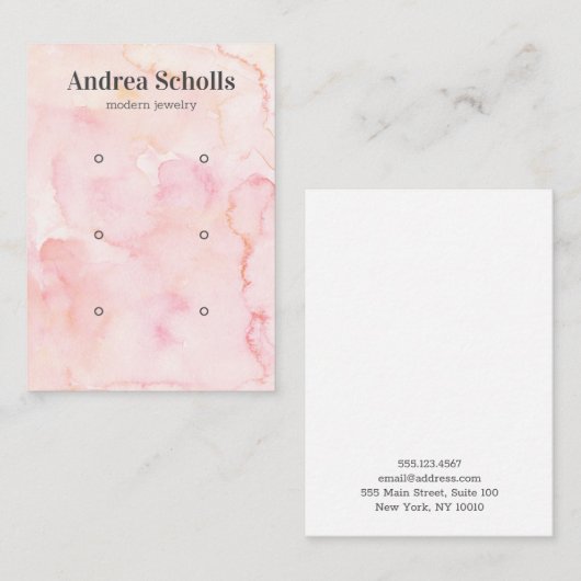 ピンクの水彩はっきりしたジュエリー3イヤリングディスプレイ 名刺 (正面/裏面)