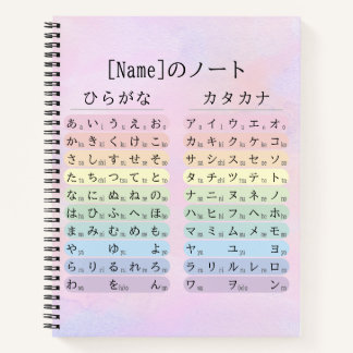 ピンクの水彩ひらがな+カタカナ日本語 名前ノート ノートブック