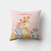 ピンクの水彩をかわいいサファリジャングル動物 クッション (裏面)