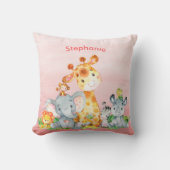 ピンクの水彩をかわいいサファリジャングル動物 クッション (正面)