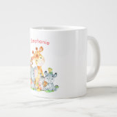ピンクの水彩をかわいいサファリジャングル動物 ジャンボコーヒーマグカップ (正面右)