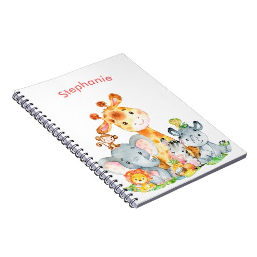 ピンクの水彩をかわいいサファリジャングル動物 ノートブック (右側)