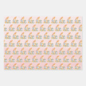 ピンクの水彩をかわいいサファリジャングル動物 ラッピングペーパーシート (正面3)