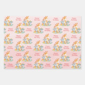 ピンクの水彩をかわいいサファリジャングル動物 ラッピングペーパーシート (正面2)