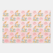 ピンクの水彩をかわいいサファリジャングル動物 ラッピングペーパーシート (正面)