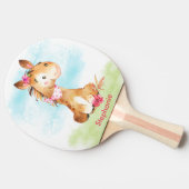 ピンクの水彩をかわいいサファリジャングル動物 卓球ラケット (横)