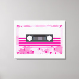 ピンクの水彩を添えたピンクカセットテープ キャンバスプリント