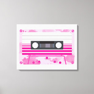 ピンクの水彩を添えたピンクカセットテープ キャンバスプリント