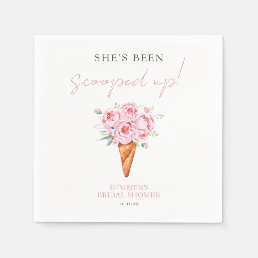 ピンクの水彩アイスクリーム ブライダルシャワー スタンダードカクテルナプキン (正面)