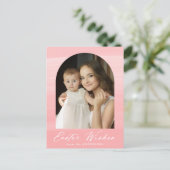 ピンクの水彩アーチ2枚写真 イースターの願い シーズンポストカード (スタンド正面)