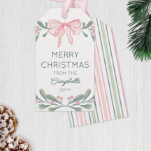 ピンクの水彩イチゴのリボンのメリークリスマス