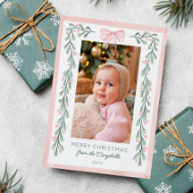 ピンクの水彩イチゴのリボン 写真 メリークリスマス