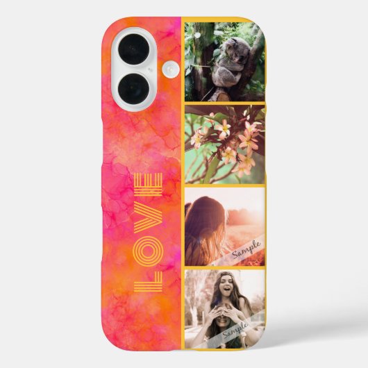 ピンクの水彩インクのカスタム4枚フォトコラージュ 恋愛 Case-Mate iPhoneケース (裏面)