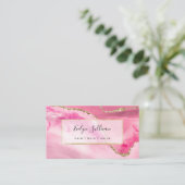 ピンクの水彩エレガント灰 名刺 (スタンド正面)