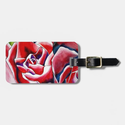 ピンクの水彩オリジナルアートバラ ラゲッジタグ (正面横)
