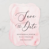 ピンクの水彩カリグラフィー結婚式の招待状（Save the Date） 招待状 (正面/裏面)