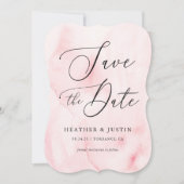 ピンクの水彩カリグラフィー結婚式の招待状（Save the Date） 招待状 (正面)