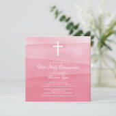 ピンクの水彩ガールの初聖体拝領 招待状 (スタンド正面)