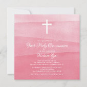ピンクの水彩ガールの初聖体拝領 招待状 (正面)