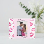 ピンクの水彩キスの写真バレンタインデーカード (スタンド正面)