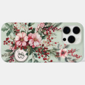 ピンクの水彩クリスマスフラワーモノグラムケース Case-Mate iPhoneケース (裏面 (横))