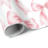 ピンクの水彩コケッティ・ボウ トレンディ フェミニン ガーリー ラッピングペーパー (ロールコーナー)