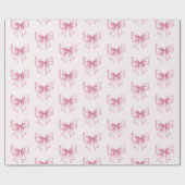 ピンクの水彩コケティーボウ おしゃれ フェミニン ガーリー ラッピングペーパー (フラット)