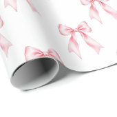 ピンクの水彩コケティーボウ トレンディ フェミニン ガーリー ラッピングペーパー (ロールコーナー)